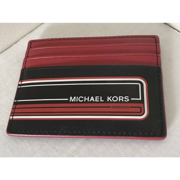 New Michael Kors Kent Tall card case Black / Crimson - Picture 2 of 3